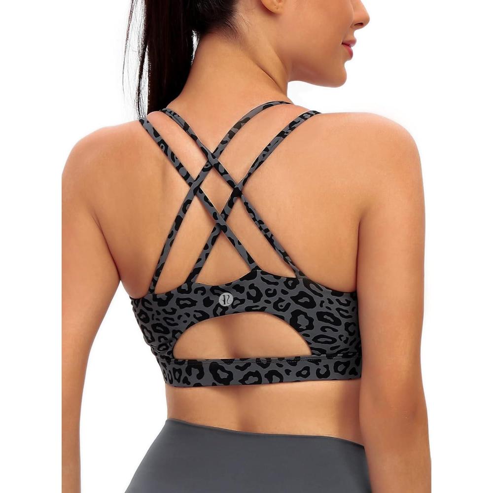 imageRUNNING GIRL Sports Bras for WomenPadded Sports Bra Tank Top Sexy Crisscross Back High Impact Longline Workout Yoga BraLeopard Print