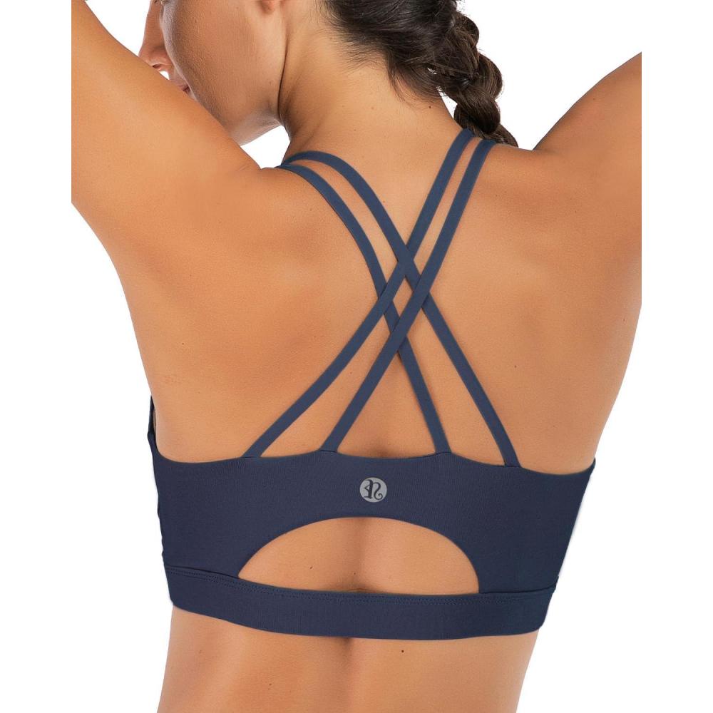 imageRUNNING GIRL Sports Bras for WomenPadded Sports Bra Tank Top Sexy Crisscross Back High Impact Longline Workout Yoga BraNavy Blue
