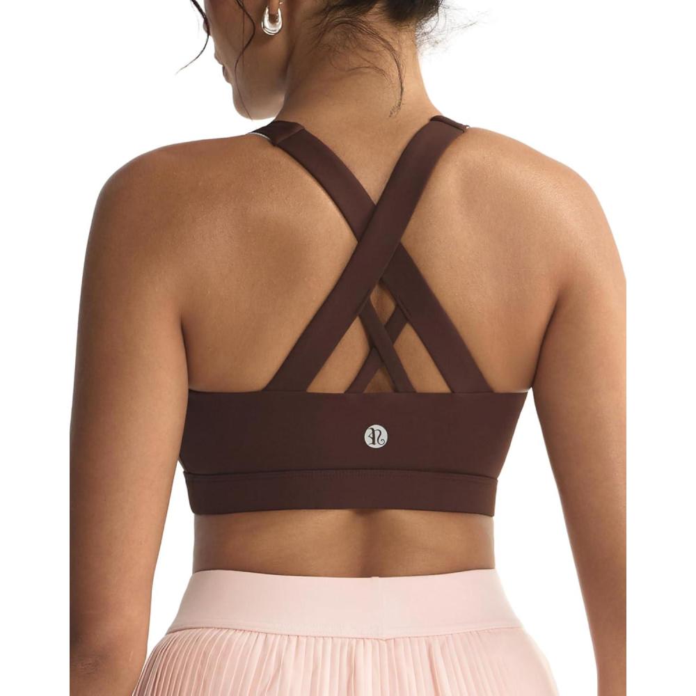 imageRUNNING GIRL Sports Bras for WomenPadded Strappy Sports Bras CrissCross Back Medium Support Sports Bras with Removable CupsAcoffee Bean
