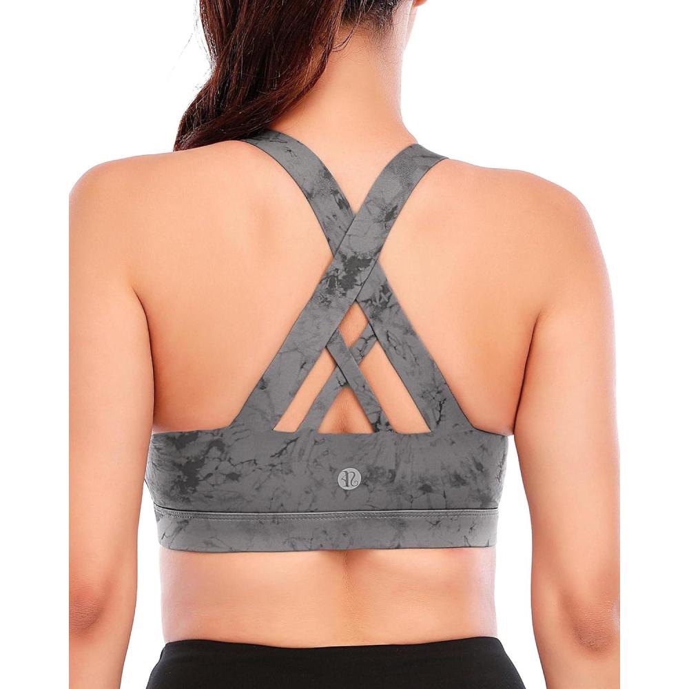 imageRUNNING GIRL Sports Bras for WomenPadded Strappy Sports Bras CrissCross Back Medium Support Sports Bras with Removable CupsSlate Grey
