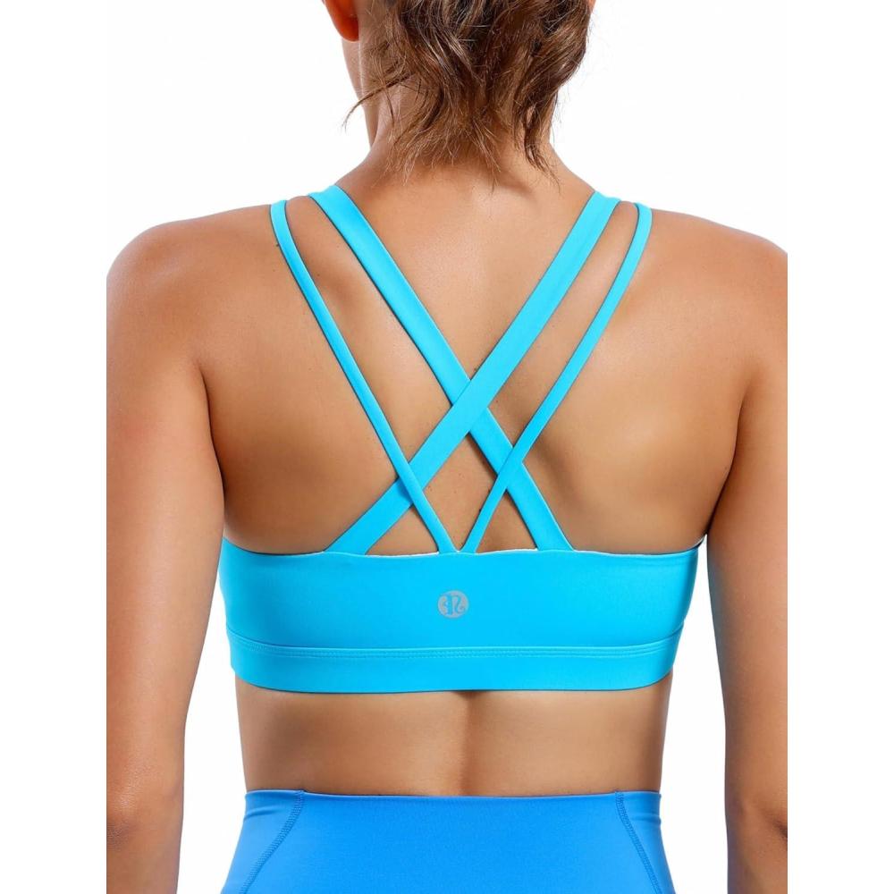 imageRUNNING GIRL Sports Bras for WomenPadded Strappy Sports Bras CrissCross Back Medium Support Sports Bras with Removable CupsYbrilliant Blue