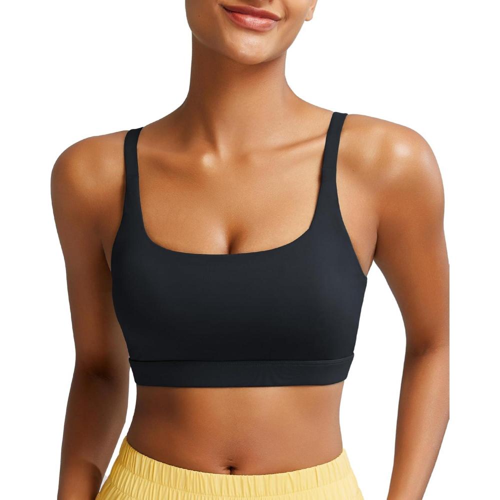imageRUNNING GIRL Sports Bras for WomenSquare Neck Sports Bra Medium Support Yoga Bra Workout Crop Top with Removable Cups1black