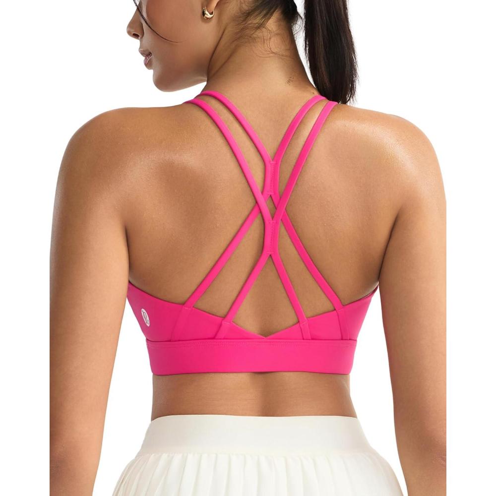 imageRUNNING GIRL Sports Bras for WomenStrappy Crisscross Back Padded Low Impact Running Sports Bra with Removable CupsAbright Pink