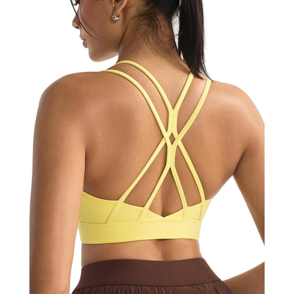 imageRUNNING GIRL Sports Bras for WomenStrappy Crisscross Back Padded Low Impact Running Sports Bra with Removable CupsAbright Yellow