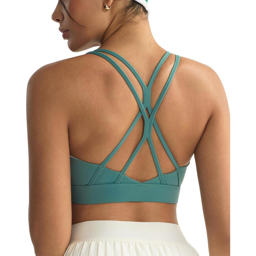 imageRUNNING GIRL Sports Bras for WomenStrappy Crisscross Back Padded Low Impact Running Sports Bra with Removable CupsAdeep Sea Blue