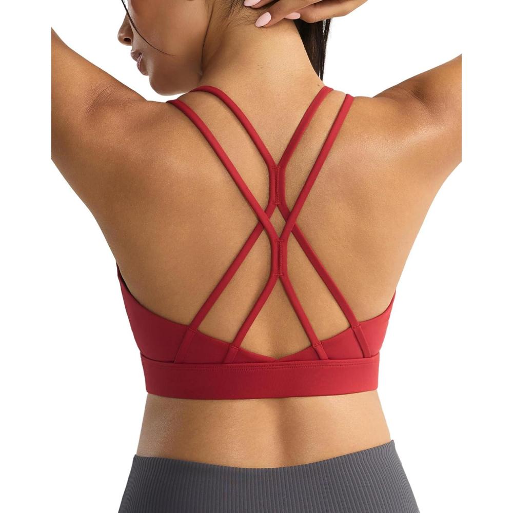 imageRUNNING GIRL Sports Bras for WomenStrappy Crisscross Back Padded Low Impact Running Sports Bra with Removable CupsArio Red