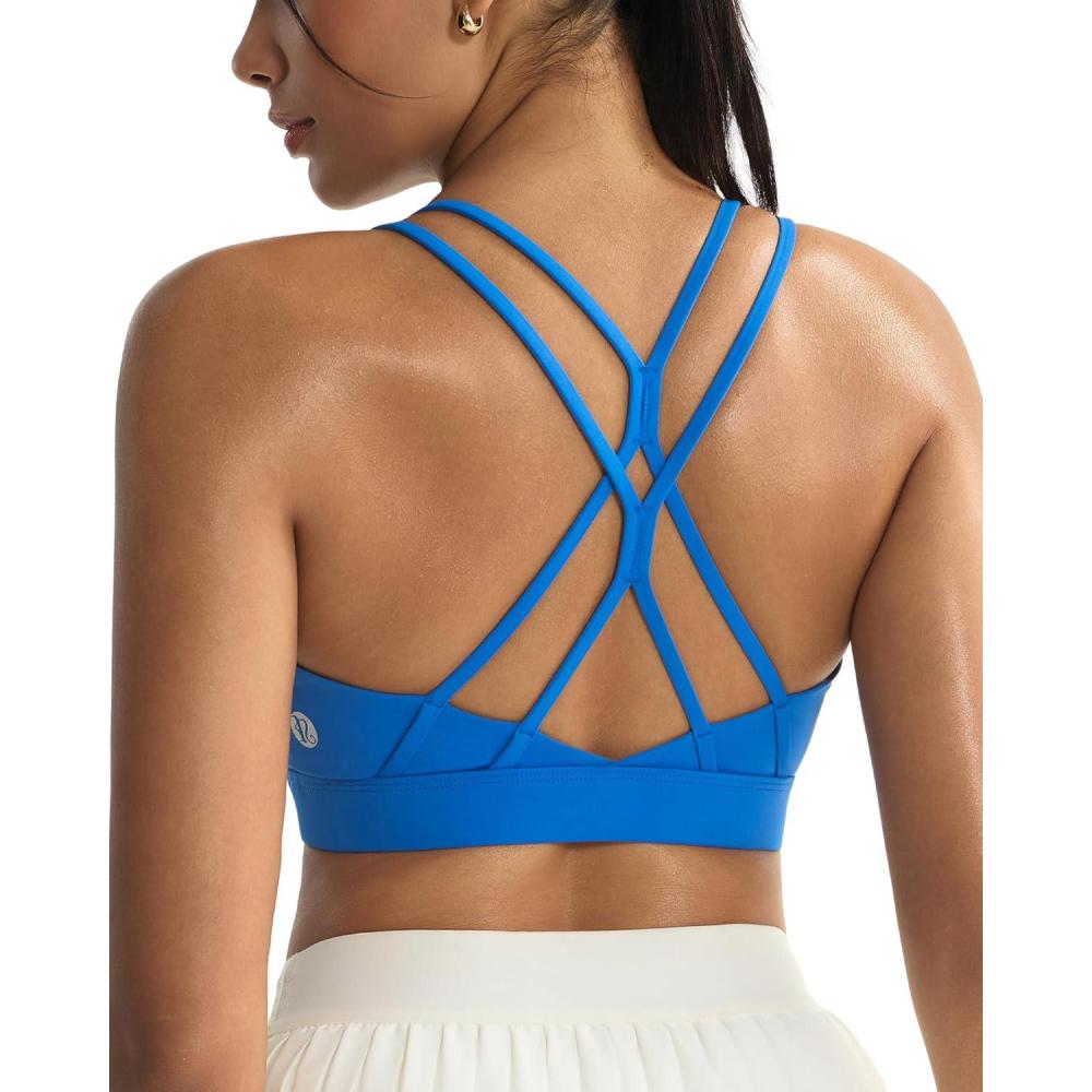 imageRUNNING GIRL Sports Bras for WomenStrappy Crisscross Back Padded Low Impact Running Sports Bra with Removable CupsAsparkle Blue