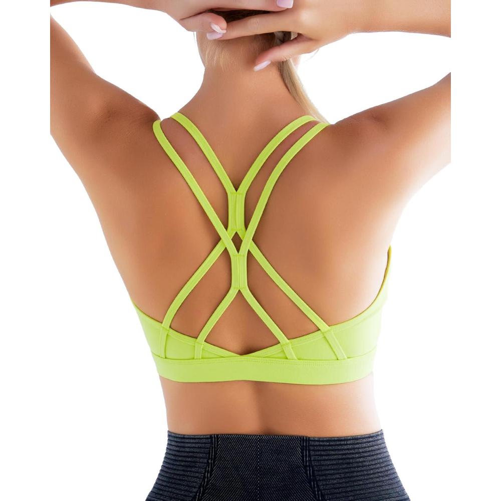 imageRUNNING GIRL Sports Bras for WomenStrappy Crisscross Back Padded Low Impact Running Sports Bra with Removable CupsElectric Lemon