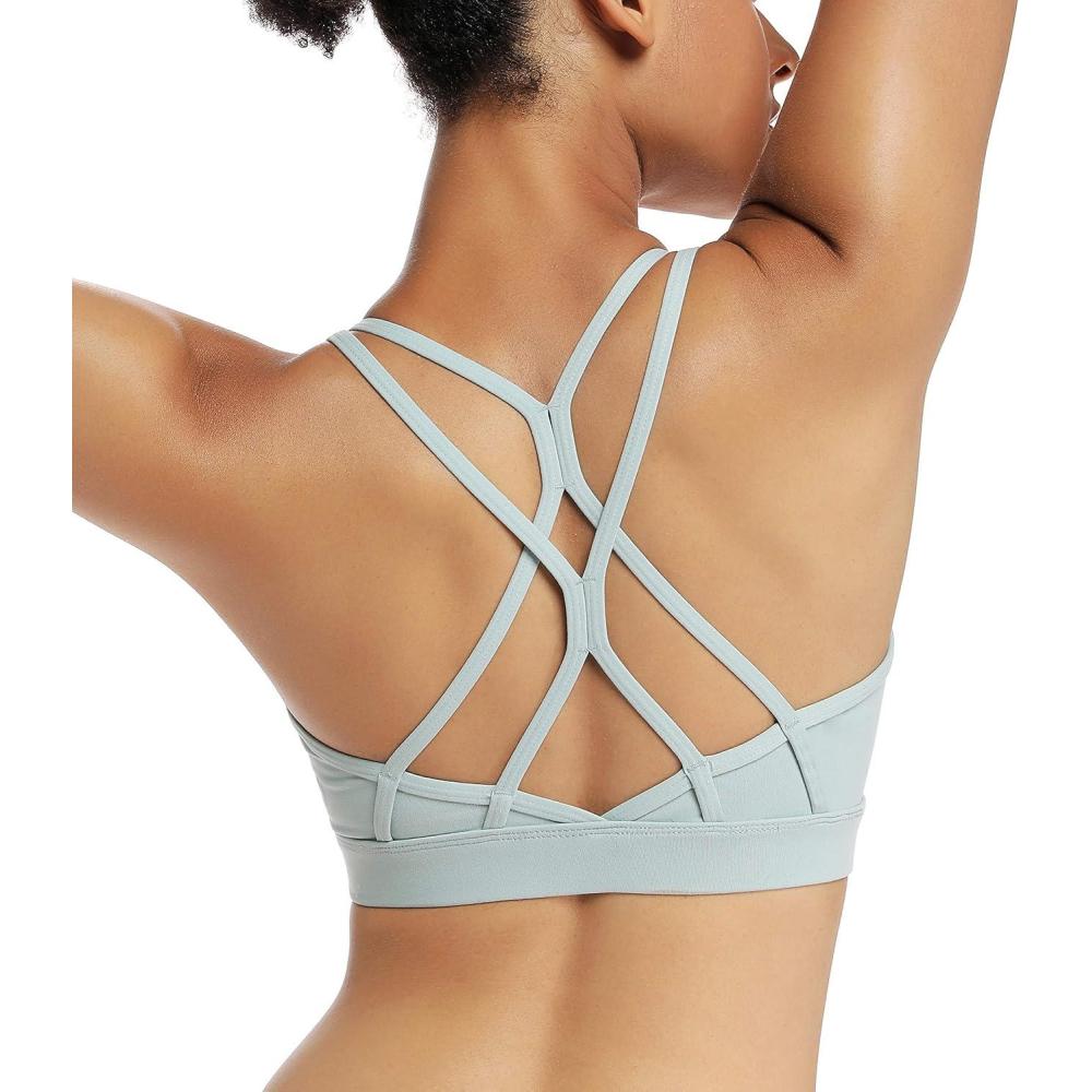 imageRUNNING GIRL Sports Bras for WomenStrappy Crisscross Back Padded Low Impact Running Sports Bra with Removable CupsGreen