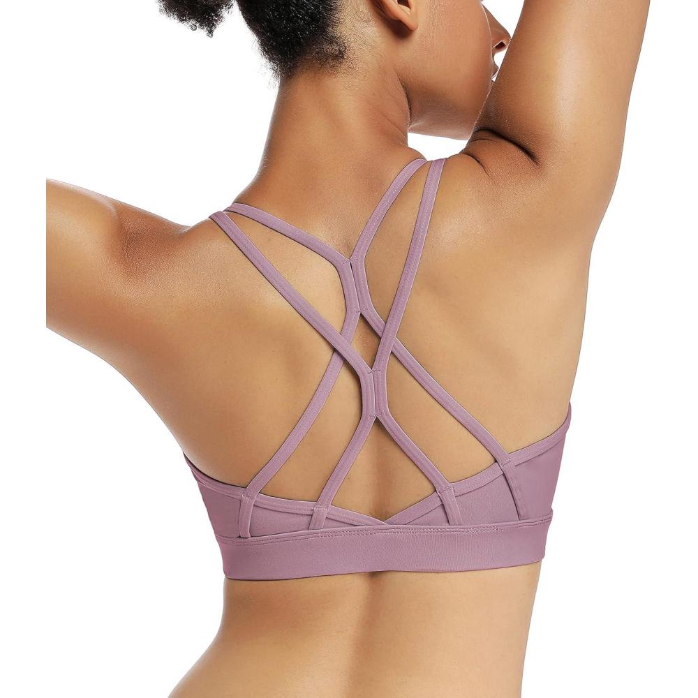 imageRUNNING GIRL Sports Bras for WomenStrappy Crisscross Back Padded Low Impact Running Sports Bra with Removable CupsPurple