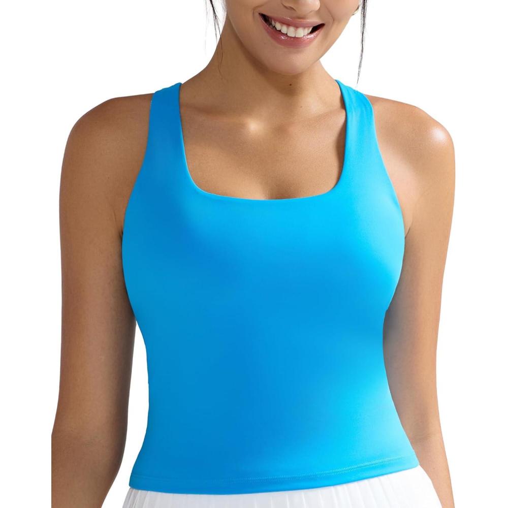 imageRUNNING GIRL Tank Tops with Built in Bras Racerback Activewear Yoga Workout Tops for WomenBright Blue