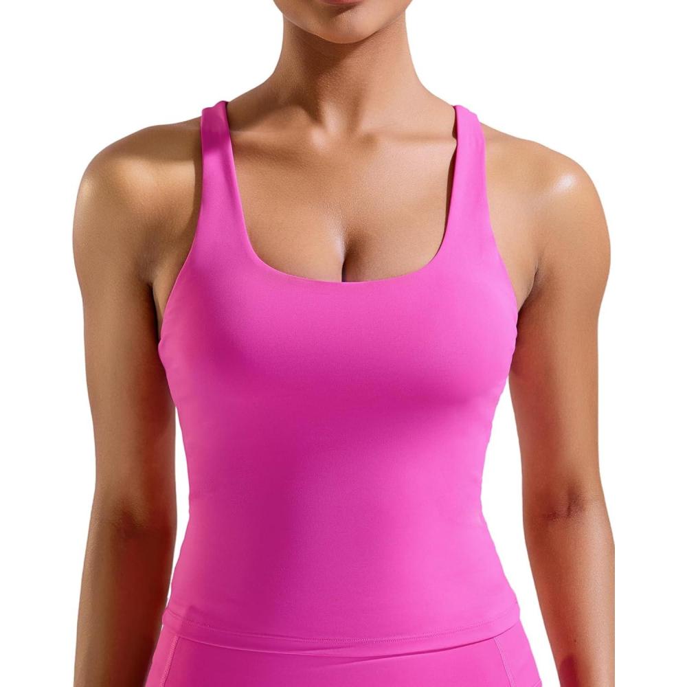 imageRUNNING GIRL Tank Tops with Built in Bras Racerback Activewear Yoga Workout Tops for WomenHot Pink