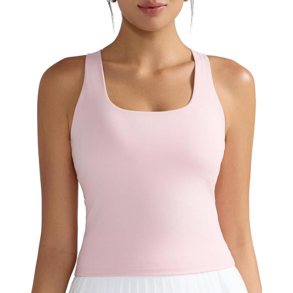 imageRUNNING GIRL Tank Tops with Built in Bras Racerback Activewear Yoga Workout Tops for WomenPink