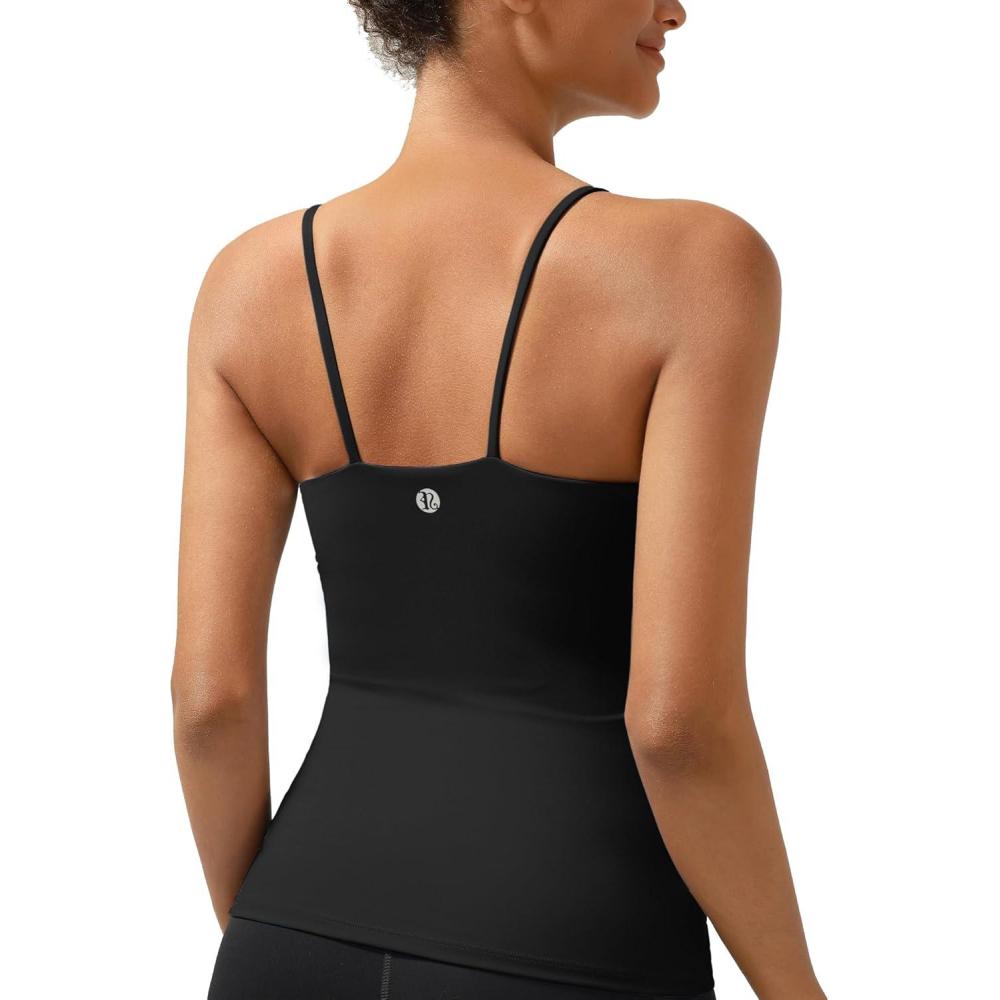 imageRUNNING GIRL Workout Tank Tops with Built in Bras for WomenCompression Shirt Strappy Back Athletic Yoga TopsYblack
