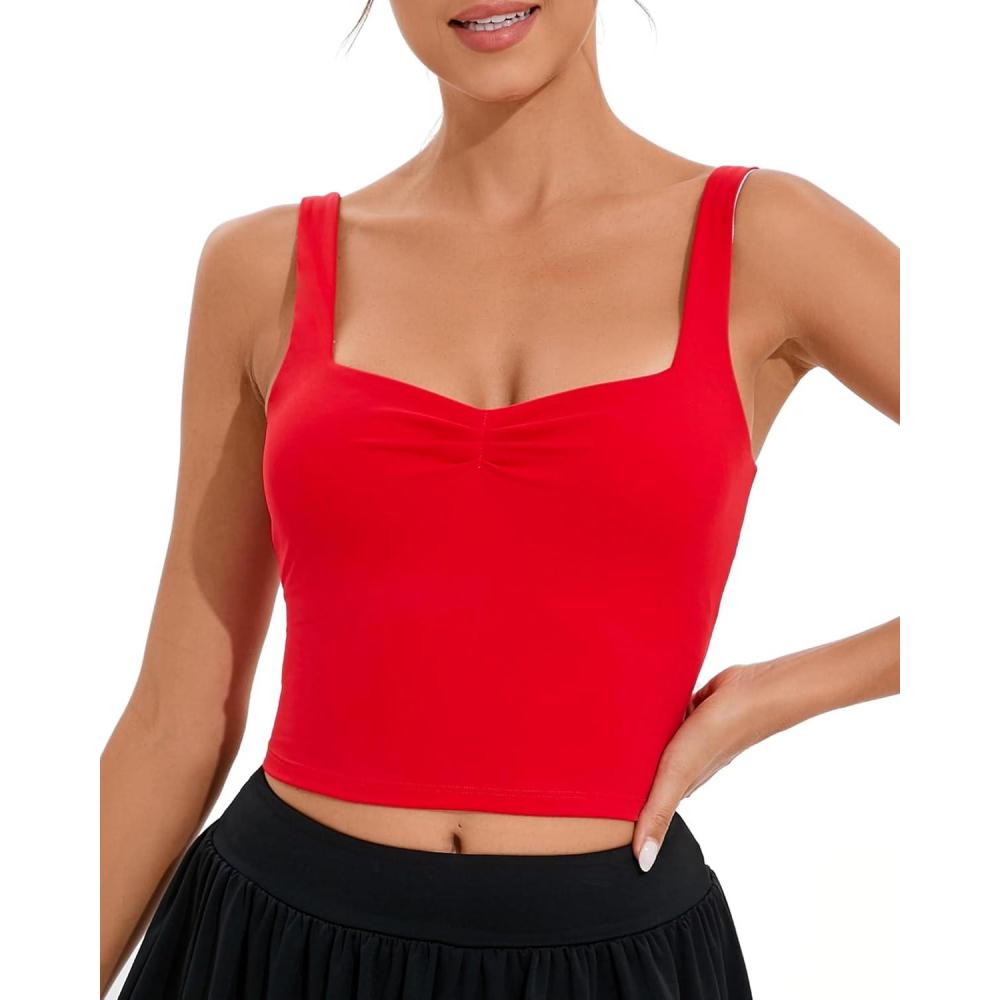 imageRUNNING GIRL Workout Tank Tops with Built in Bras for WomenCrissCross Back Medium Support Sports Bras for Women2red