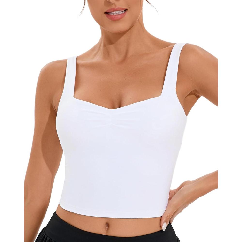 imageRUNNING GIRL Workout Tank Tops with Built in Bras for WomenCrissCross Back Medium Support Sports Bras for Women2white