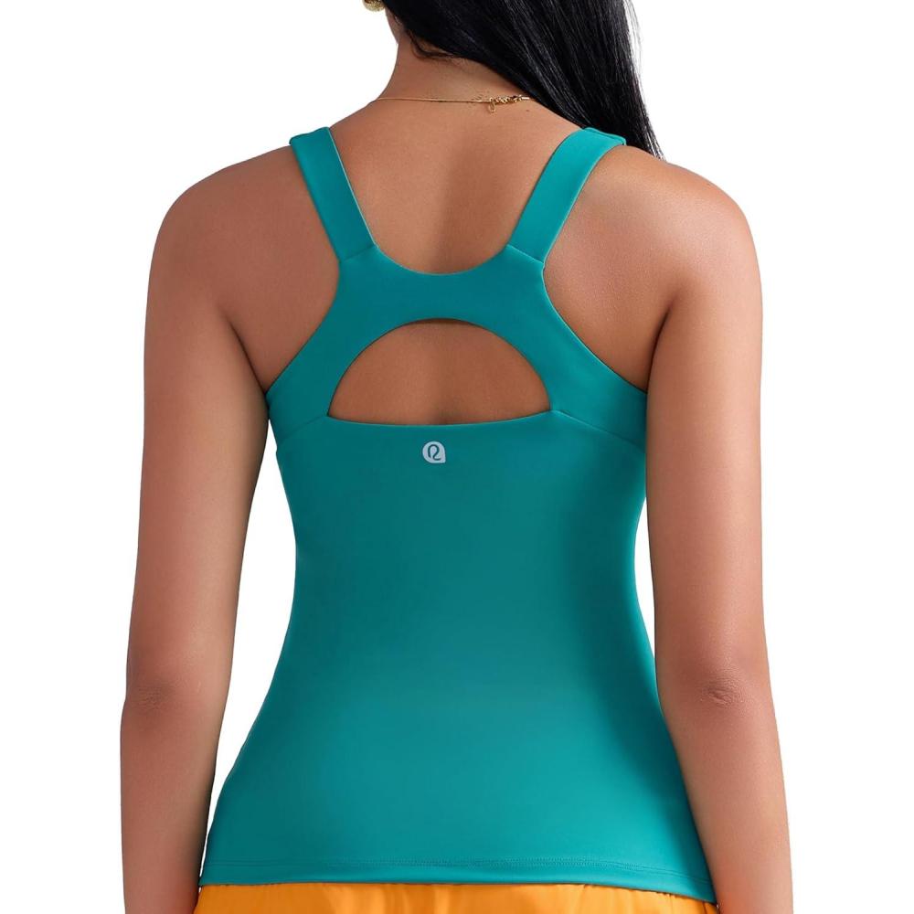 imageRUNNING GIRL Workout Tops for WomenRacerback Tank Tops with Built in BrasPadded Sports Bra Yoga Tank Athletic TopsGreen