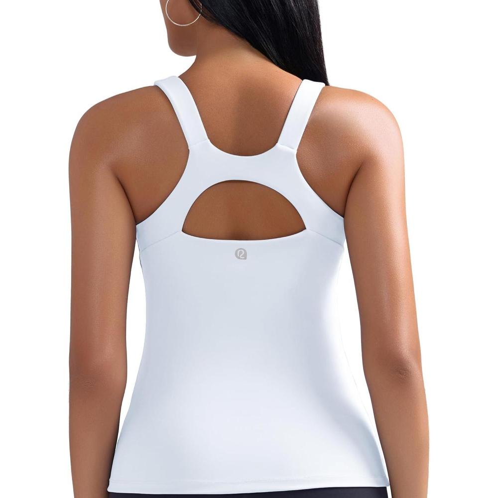 imageRUNNING GIRL Workout Tops for WomenRacerback Tank Tops with Built in BrasPadded Sports Bra Yoga Tank Athletic TopsWhite