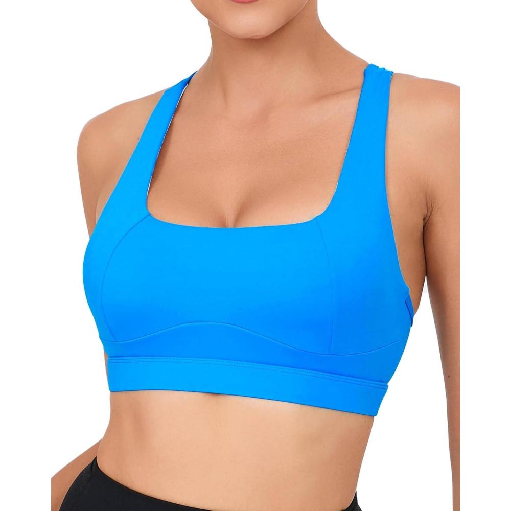 imageRUNNING GIRL YBack Sports Bras for Women Medium Impact Wirefree Padded Bra Workout Crop Top Longline Sports Bra Push upDblue