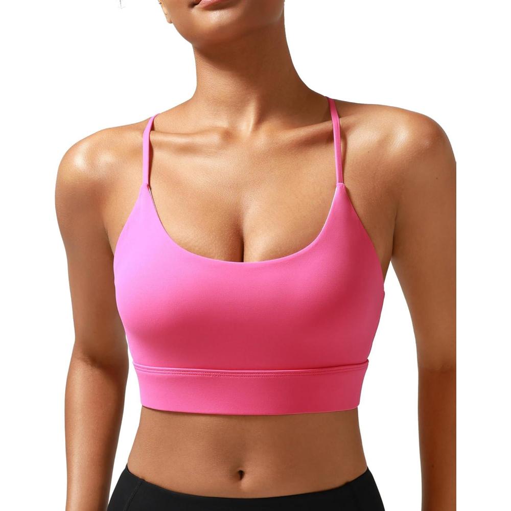 imageRUNNING GIRL YBack Sports Bras for Women Medium Impact Wirefree Padded Bra Workout Crop Top Longline Sports Bra Push upFhot Pink