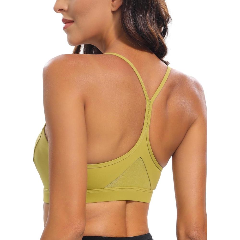 imageRUNNING GIRL YBack Sports Bras for Women Medium Impact Wirefree Padded Bra Workout Crop Top Longline Sports Bra Push upGolden Olive