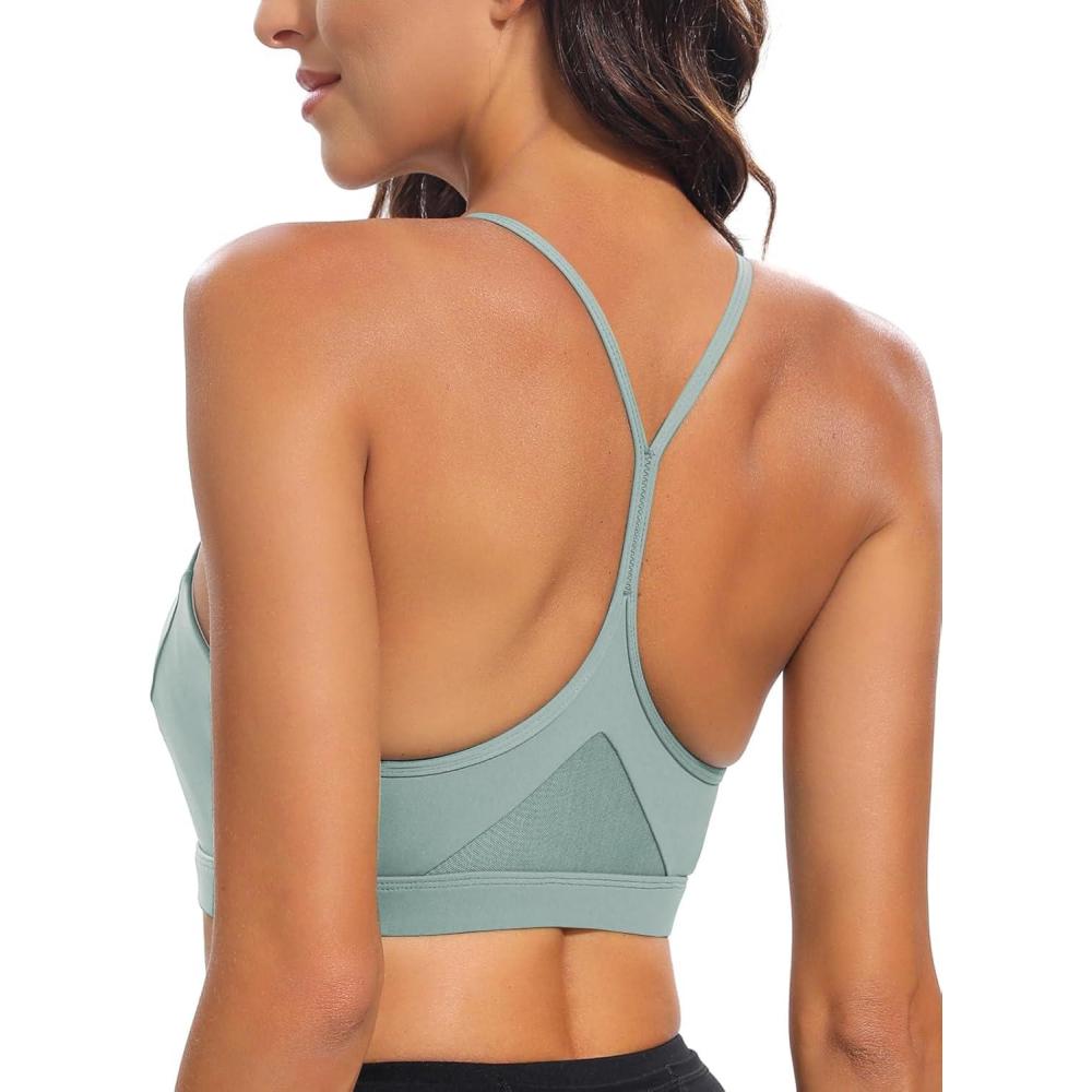 imageRUNNING GIRL YBack Sports Bras for Women Medium Impact Wirefree Padded Bra Workout Crop Top Longline Sports Bra Push upPale Green
