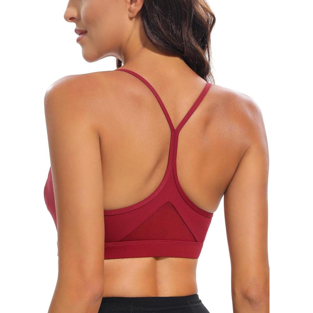 imageRUNNING GIRL YBack Sports Bras for Women Medium Impact Wirefree Padded Bra Workout Crop Top Longline Sports Bra Push upWinedred