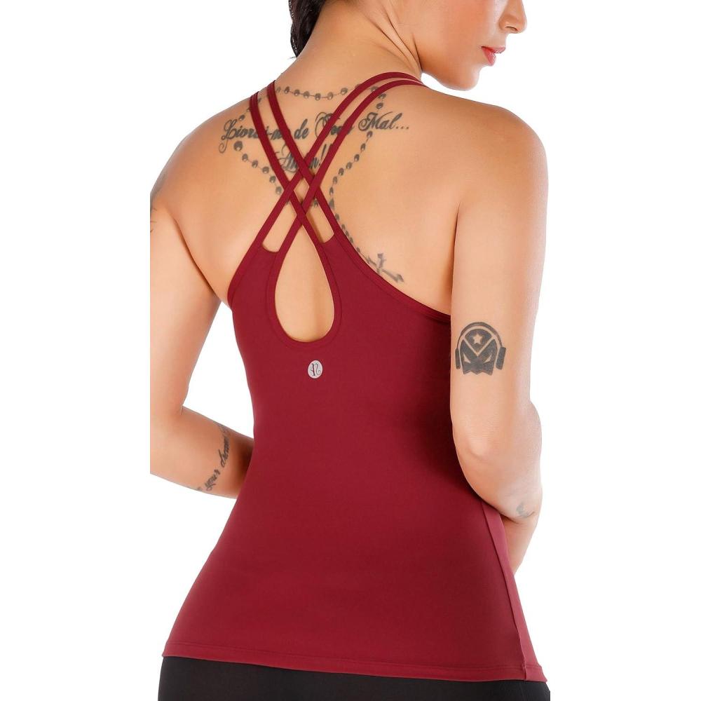 imageRUNNING GIRL Yoga Tank Tops for Women Built in Shelf Bra BC Cups Strappy Back Activewear Workout Compression TopsDred