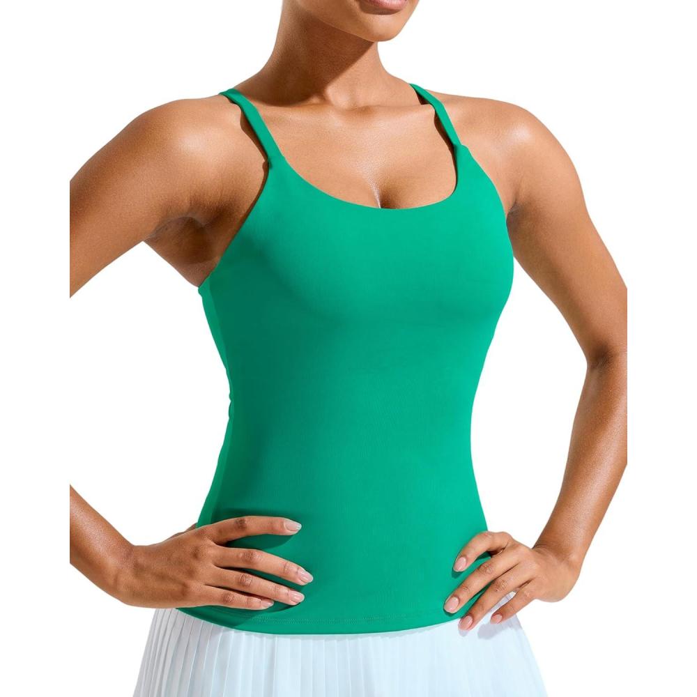 imageRUNNING GIRL Yoga Tank Tops for Women Built in Shelf Bra BC Cups Strappy Back Activewear Workout Compression TopsWbright Green