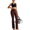 RUNNING GIRL Flare Pants with Pockets, High Waist Yoga Pants Buttery Soft Bootcut Wide Leg Leggings for Women(Brown)