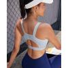 RUNNING GIRL High Impact Sports Bras for Women,Racerback Running Bra Workout Crop Tank Tops Longline Sports Bra Push up(D-ice Grey)
