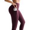 RUNNING GIRL Leggings for Women 25″ Inseam, High Waisted Compression Buttery Soft Yoga Pants with Pockets(Maroon)