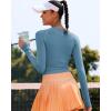 RUNNING GIRL Long Sleeve Workout Tops for Women Soft Crew Neck Basic Tight Cropped Top Casual Seamless Shirt(A-evening Blue)