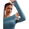 RUNNING GIRL Long Sleeve Workout Tops for Women Soft Crew Neck Basic Tight Cropped Top Casual Seamless Shirt(A-evening Blue)