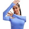 RUNNING GIRL Long Sleeve Workout Tops for Women Soft Crew Neck Basic Tight Cropped Top Casual Seamless Shirt(A-light Blue)