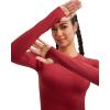 RUNNING GIRL Long Sleeve Workout Tops for Women Soft Crew Neck Basic Tight Cropped Top Casual Seamless Shirt(A-red)