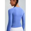 RUNNING GIRL Long Sleeve Yoga Shirts for Women, Soft Fitted Seamless Stretchy Casual Crew Neck Athletic Basic Shirt(A-light Blue)