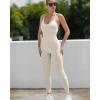 RUNNING GIRL One Piece Jumpsuit, Yoga Bodycon Ribbed Jumpsuit with Tummy Control Bodysuits for Women Full Length(Beige)