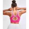 RUNNING GIRL Sports Bras for Women High Support,Seamless Ribbed Longline High Neck Sports Bra Racerback Padded Crop Top Yoga(C-hot Pink)