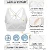 RUNNING GIRL Sports Bras for Women, Medium-High Impact Running Strappy Sports Bra with Removable Pads(B-snow White)