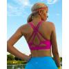RUNNING GIRL Sports Bras for Women, Medium-High Impact Running Strappy Sports Bra with Removable Pads(B-super Pink)