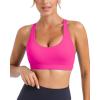 RUNNING GIRL Sports Bras for Women, Medium-High Impact Running Strappy Sports Bra with Removable Pads(B-super Pink)