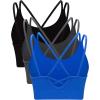 RUNNING GIRL Sports Bras for Women Pack Criss Cross Back Sexy Strappy Sports Bra Seamless Padded Yoga Bra with Removable Cups(3040 Black/Grey/Blue)