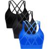 RUNNING GIRL Sports Bras for Women Pack Criss Cross Back Sexy Strappy Sports Bra Seamless Padded Yoga Bra with Removable Cups(3pack Black/Grey/Blue)