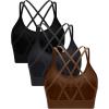 RUNNING GIRL Sports Bras for Women Pack Criss Cross Back Sexy Strappy Sports Bra Seamless Padded Yoga Bra with Removable Cups(3pack Black/Grey/Brown)