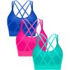 RUNNING GIRL Sports Bras for Women Pack Criss Cross Back Sexy Strappy Sports Bra Seamless Padded Yoga Bra with Removable Cups(3pack Green/Pink/Blue)