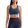 RUNNING GIRL Sports Bras for Women,Padded Strappy Sports Bras Criss-Cross Back Medium Support Sports Bras with Removable Cups(B-navy Blue)