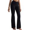 RUNNING GIRL Womens Ribbed V Crossover High Waist Yoga Pants Flare Leggings for Women with Side Pockets(Black)