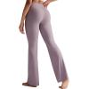 RUNNING GIRL Womens Ribbed V Crossover High Waist Yoga Pants Flare Leggings for Women with Side Pockets(Forest Rose)