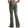 RUNNING GIRL Womens Ribbed V Crossover High Waist Yoga Pants Flare Leggings for Women with Side Pockets(Olive Green)